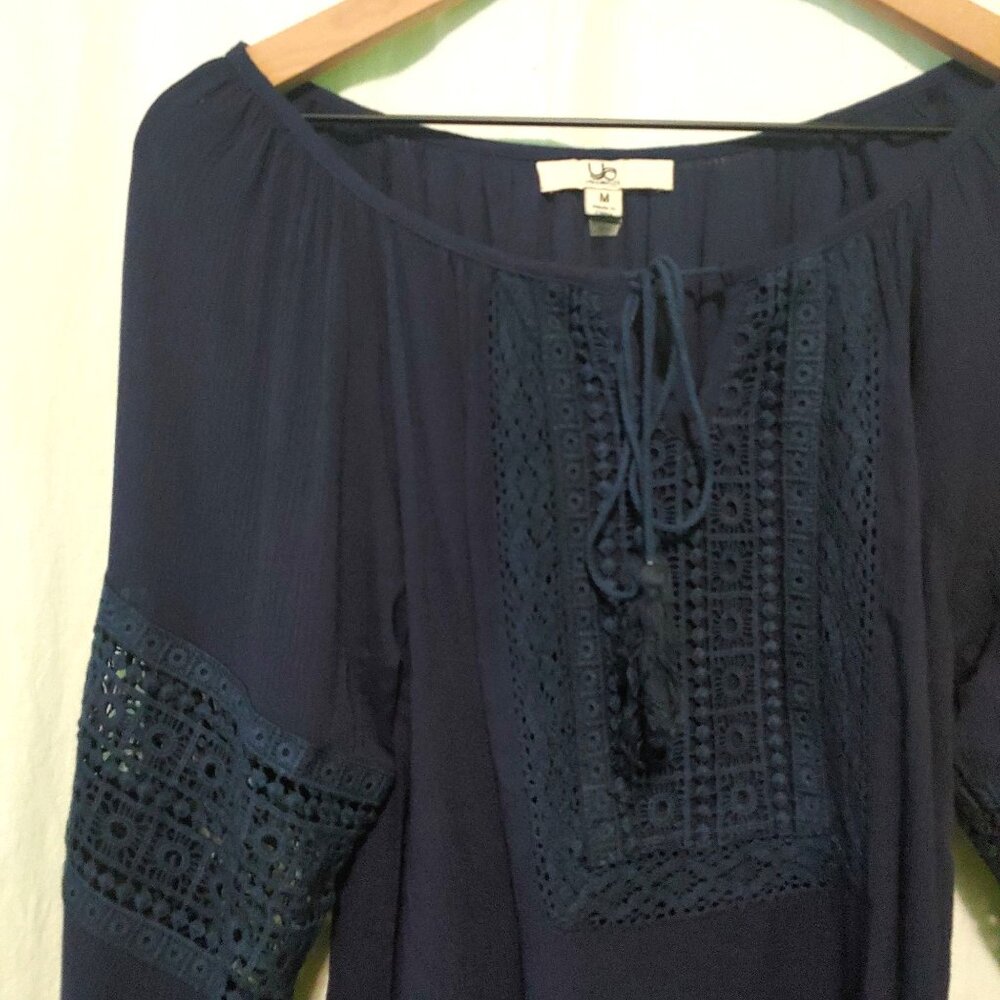 Ya Los Angeles tunic/dress womens Medium solid blue lace inset boho Fairy - Picture 5 of 7